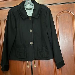 Eddie Bauer Black Short Wool Lined Button Front 2 Pockets Blazer/Jacket